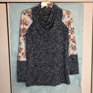 Floral sleeves cowl-neck blouse